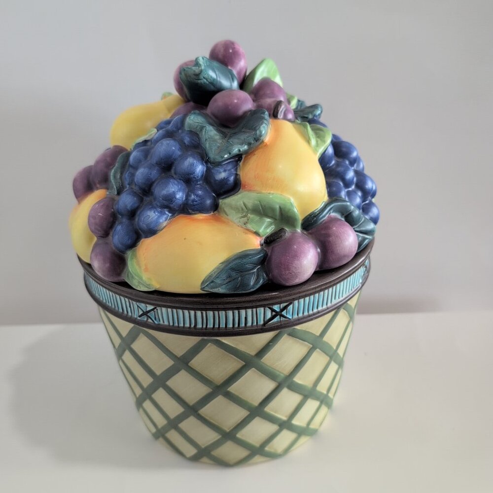 Vintage Mikasa Round Cookie Jar Garden Harvest Basket w/ Fruit KT429 Basket - Picture 4 of 9